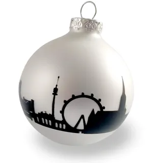 44spaces Wien Weihnachtskugel 8cm Silber matt Skyline schwarz, Wienkugel aus Glas, Christbaumkugel Weihnachtsbaumschmuck Ornament Baumschmuck zum Anhängen