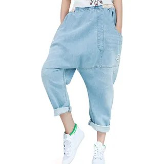 Youlee Frauen Patchwork Haremshose Zerstört Jeans Wide Leg Jeans Light Blue M - M