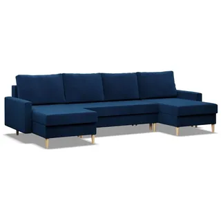Ecksofa mit Schlaffunktion, Wendekissen, Sofa U-form BLANK Dunkelblau, 294x140cm - Blau