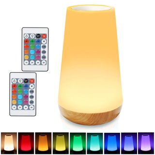 Taipow LED Nachttischlampe Touch Dimmbar mit Fernbedienung, Rgb Farbwechsel Nachtlicht Kinder mit 13 Farben, kabellose Lampe Batteriebetrieben für Schlafzimmer Kinderzimmer Zimmer Room