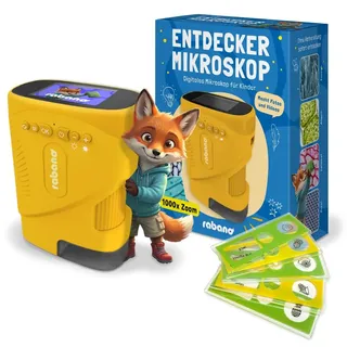 Rabano Digitales Mikroskop Kinder | Abenteuer Mikroskop für Kinder | Gelb | Tragbares Kinder Mikroskop mit 1000x Zoom und HD-Bildschirm | Digitales Mikroskop Kinder für Experimente, Garten & Zuhause