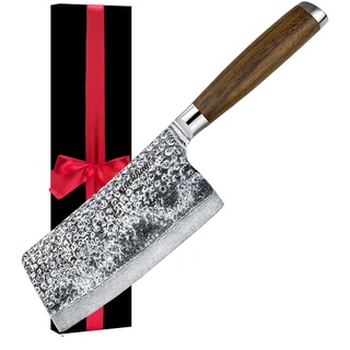 adelmayer® Damastmesser - Nakiri Messer scharf (Klinge: 18,3 cm) - Hackmesser aus japanischem Damast-Stahl & Walnussholz ohne Zubehör