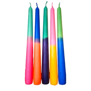5er SET /./ 2-farbige Dip Dye Kerzen bunt mit Farbverlauf,BRENNDAUER 7 STD. Kerzen mehrfarbig in neon, pastell und bunt Farbset: bunt