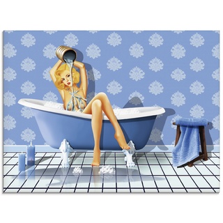 Glasbild ARTLAND "Das sexy blaue Badezimmer" Bilder Gr. B/H: 80 cm x 60 cm, Glasbild, blau Bild Glasbild Bilder in verschiedenen Größen