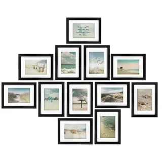 bomoe Bilderrahmen 12er Bilderrahmen Set Ocean, 13x18cm, Schwarz, Fotorahmen Collage für 13x18 cm Holzbilderrahmen mit Passepartout schwarz