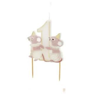 Partydeco Geburtstagskerze Zahl 1 7,5 cm Braun/Rosa