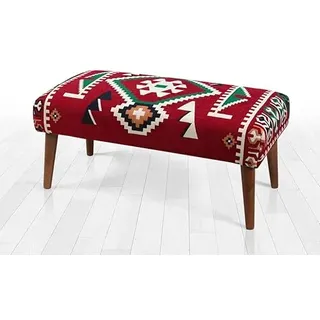Atelier Del Sofa Stilvoller Pouf mit Holzbeinen, 91 x 42 x 46 cm | 50% Baumwolle & 50% Polyester, 7 cm orthopädischer Schaumstoff | Ideal für rustikale und orientalische Einrichtung