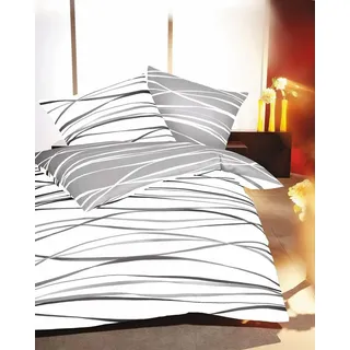 Bettwäsche Motion, in Gr. 135x200, 155x220 oder 200x200 cm, mit Reißverschluss, Kaeppel, Mako-Satin, 2 teilig, aus Baumwolle, mit feinen Wellenlinien, wahlweise mit Wendeoptik grau|weiß