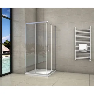 Duschparadies Eckdusche 195cm Eckdusche Schiebetür Duschkabine Duschtür Mit/Ohne Duschtasse, BxT: 70x70 cm, Einscheibensicherheitsglas, ebenerdiger Einbau möglich,klare Optik,mit Schiebetür 70 cm x 195 cm x 70 cm