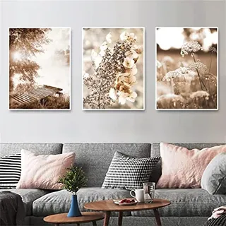 SWECOMZE 3er Set Premium Poster Set, See Gras Beige Pampas Bilder, Moderne Wandbilder für Wohnzimmer und Schlafzimmer - ohne Bilderrahmen (A,60x80cm)