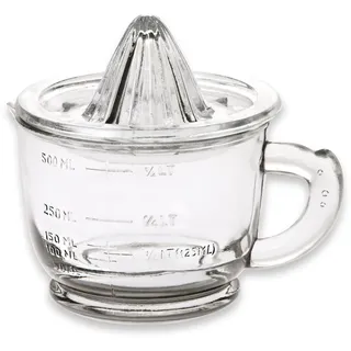 LOBERON Zitronenpresse Cindy - Elegante Zitruspresse & Orangenpresse aus Glas mit Eingeprägter Messskala - Robust & Spülmaschinenfest - 17cm & ø 14cm, klar