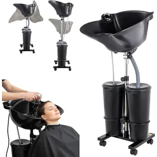 LENJKYYO Mobiles Waschbecken Friseur, Haarwaschbecken für Bettlägerige, Friseur Waschbecken Höhenverstellbar mit elektrischer Pumpe und 2 Eimern, Tiefes Shampoo-Becken für Zuhause, Salon & Pflege