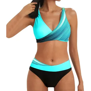 Bikini Damen Set Bauchweg Push Up High Waist Bikini-Sets Bademode Große Größen Sexy Bauch Weg Bikini Oberteil Große Brüste Triangel Bikinihosen Zweiteiler Neckholder Bandeau mit Bügel Swimming Suits - S