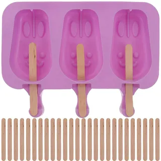 1 Set Silikon-eiscremeform, Silikon-hasenform, Silikon-hasen-eiscremebereiter Mit Holzstielen-19.5x11cm-purple