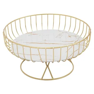 Metall Obstschale - Runder Drahtkorb 27x13 cm - Hohles Design mit UV-Platte im Boden - Aufbewahrung für Obst Snacks Schlüssel - Gold Weiß