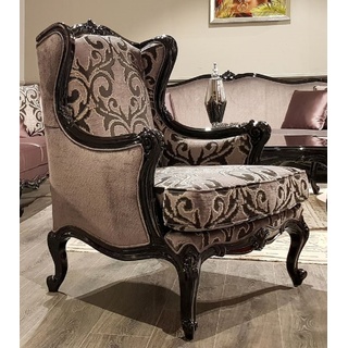 Casa Padrino Luxus Barock Ohrensessel Rosa / Schwarz - Prunkvoller Wohnzimmer Sessel mit elegantem Muster - Wohnzimmer Möbel im Barockstil