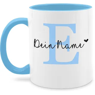 Tasse Tassen 325ml - Anfangsbuchstabe - Name anpassbar Buchstabe Herzchen I Geschenk Initialen - 325 ml - Hellblau - buchstabentasse buchstaben e mug namenstasse personalisierte initialien