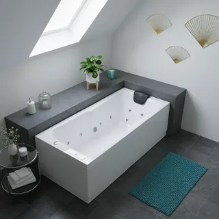 Indoor Whirlpool Badewanne 180x75 cm, 12 Massagedüsen LED, schmal, freistehend, 1 Person, für kleines Bad, Caribia RHODOS Premium, Made in Germany