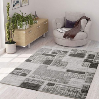 VIMODA Teppich Kurzflor Modern Kariert Retro geometrisches Muster Meliert in Grau für Wohnzimmer, Schlafzimmer, Maße:160x230 cm