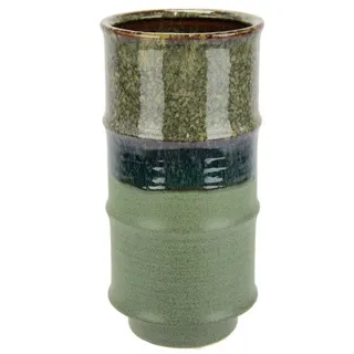 I.GE.A. Dekovase Blumenvase aus Keramik, geriffelt, Zylinderform, matt glänzend (1 St), Keramikvase, Dekoration, Vase für Blumen, Zweige und Kunstblumen grün 13 cm x 27 cm