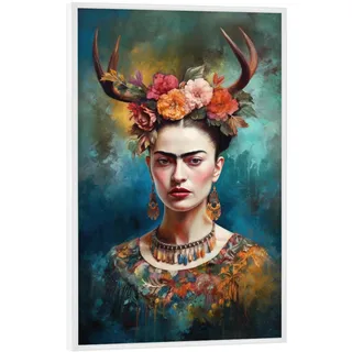 artboxONE Poster mit weißem Rahmen 75x50 cm Floral Frida Floral Love - Bild wandbild Frida Kahlo