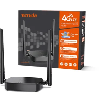 Tenda 4G03 Pro LTE Router Mobiler WLAN Router SIM-Karte (4G Cat4 bis 150 Mbit/s, 300 Mbit/s 2,4GHz) USB-DC und LAN/WAN-Ports bis zu 32 Geräte