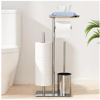luxuskollektion Toilettenpapierhalter Stehend Silber mit Bürste und Ablage