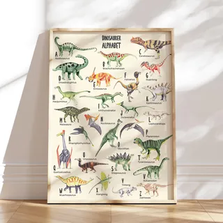 MeinBaby123® ABC Dino Poster für Kinderzimmer DIN A2 | Dinosaurier Alphabet Lernposter | Bilder für Jungen | Deko (Dino ABC Poster - 1)