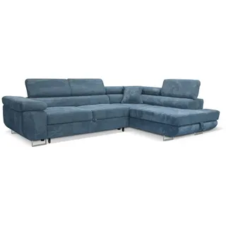 Ecksofa Aller L-form Schlafsofa in Blau Cord Eckcouch mit Schlaffunktion und Bettkasten, Rechts Ottomane - Blau