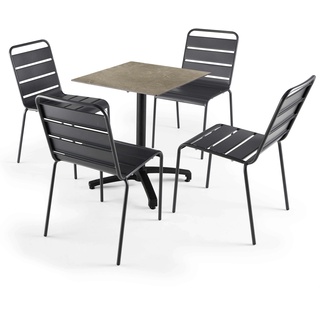 Oviala Business Set Gartentisch aus Laminat Marmor beige und 4 graue Stühle - Oviala