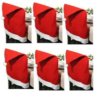 Annastore Stuhlhusse 6-TLG. Set Stuhlhussen Weihnachten aus Filz Stuhlabdeckung Weihnachten, Stuhlbezug für Weihnachten rot
