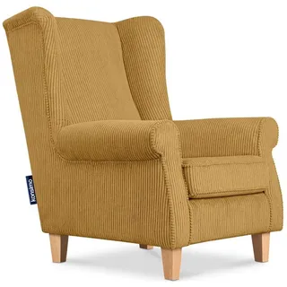 KONSIMO® Ohrensessel MILES Gepolsterter Sessel, mit Armlehnen, Massivholzbeine gelb