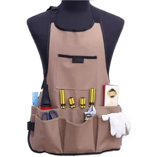 Mereteet - Damen Gartenschürze Gärtnerschürze mit 14 Taschen 600D Oxford Arbeitsschürze Verstellbare Schutzschürze für Gartengeräte (Braun)