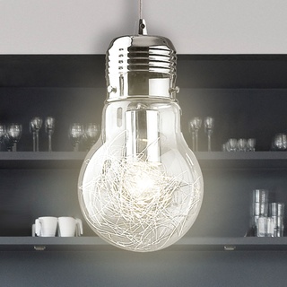 Glüh Birne Hänge Leuchte Ø220mm | Design | Chrom | Glas