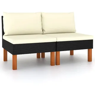vidaXL 2X Eukalyptusholz Massiv Mittelsofa Sofa Lounge Gartensofa Einzelsofa Gartenmöbel Loungesofa Gartensessel Garten Terrasse Poly Rattan