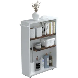 VCM Holz Badschrank Nischenregal Nilari 61 x 20 x 45 cm Braun/Weiß