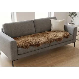 KUHFELL online & NOMAD Fellteppich Lammfell Doppel fell Couch Auflage 180 x 60 cm aus 2 echten Lammfellen braun|goldfarben