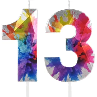 Hongplus Bunte Graffiti-Kerze, Zahl 13, 2 Stück, je 4,1 x 7,6 cm, umweltfreundliches Wachs, perfekt für Geburtstagskuchen und Partys