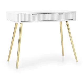 Deine Möbel 24 Schminktisch, Weiß, Gold, Holzwerkstoff, 2 Schubladen, 103x80x49 cm, Wohnzimmer, Wohnzimmertische, Konsolentische