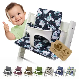 BambiniWelt Ersatzbezug Tripp Trapp – Sitzkissen-Set kompatibel, Stokke Hochstuhl, extra weich, waschbar & langlebig, 2-teiliges Kissen - Klettverschluss, Farbe: Bärchen blau