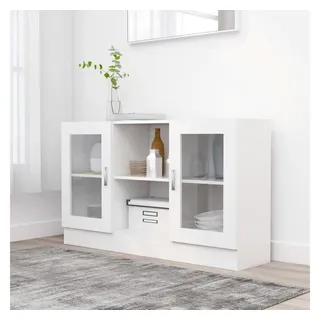 furnicato Sideboard Weißer Vitrinenschrank 120 x 30,5 x 70 cm aus Holzwerkstoff (1 St), Stabiles Sideboard mit 2 Fächern, 2 Türen und Glas für jedes Zimmer weiß 120 cm x 70 cm