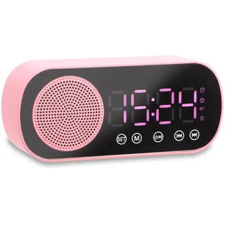 LED Digitaler Wecker mit Großen Zahlen, Dual-Alarm Wecker Digital, Rosa | Funk-Wecker Digital mit Batterie, Tischuhr Alarm Clock Nachttisch Uhr Tragbarer Spiegelalarm Radiowecker FM Wecker