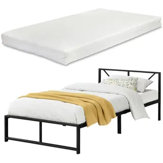 [en.casa] Metallbett, Schwarz, Textil, Höhe ca. 16 cm, 90x200 cm, Schlafzimmer, Betten, Metallbetten