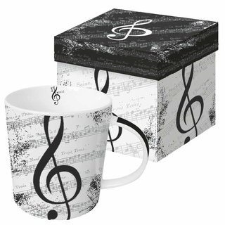 Paperproducts Design Dekorative Tasse aus Knochenporzellan, Geschenkbox, Tischdekoration für heiße und kalte Getränke, Tee, künstlerische Designs, dekorierte Tassen, 383 ml, I Love Music Design