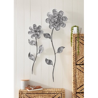 Home affaire Wanddekoobjekt Blumen (2er-Set), Wanddeko, aus Metall grau