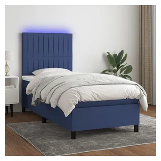 vidaXL Bett Boxspringbett mit Matratze & LED Blau 90x200 cm Stoff blau 200 cm x 90 cm