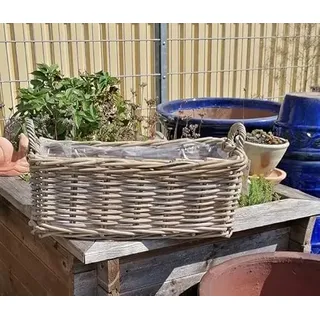 Generisch Hochwertiger Pflanzkasten Länge ca. 44 cm, ca.19 cm tief aus Rattan-Naturprodukt !! robuste Handarbeit Weidenkorb Pflanzgefäß Blumentopf Natur Dekokorb Blumenkasten Balkonkasten