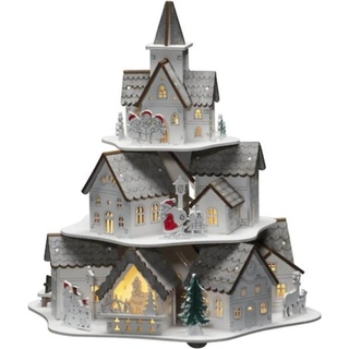Konstsmide, Weihnachtsbeleuchtung, 3256-210 Holz-Figur Haus Warmweiß LED Warmweiß  Timer, mit Schalter