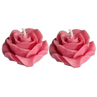 your castle Formkerze Rosenkerze 2er Set Dekokerze Rosenblüte handgemacht rosa