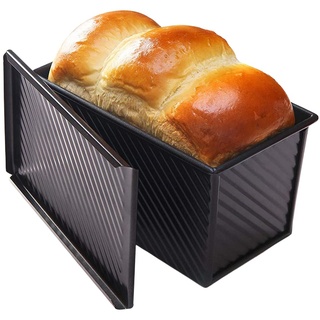CANDeal Für 450g Teig Toast Brot Backform Gebäck Kuchen Brotbackform Mold Backform mit Deckel(Schwarz-Rechteck-Welle)